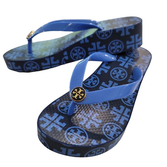 Tory Burch Shoes - Tory Burch Printed Wedge Flip Flop blue navy comfortable no size tag 9.5" sz 6